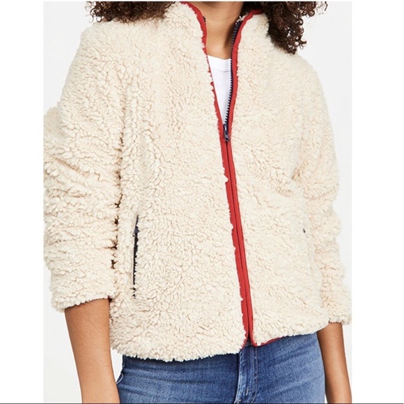 MOTHER The Funnel Neck Zip Jacket Teddy Sherpa Teatime Traveler Fall Sz Medium - Picture 1 of 13